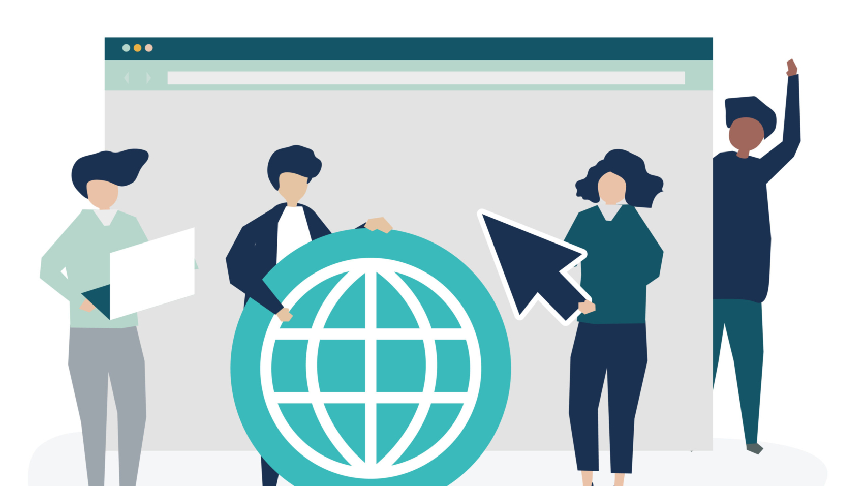 Characters of people holding internet search icons illustration