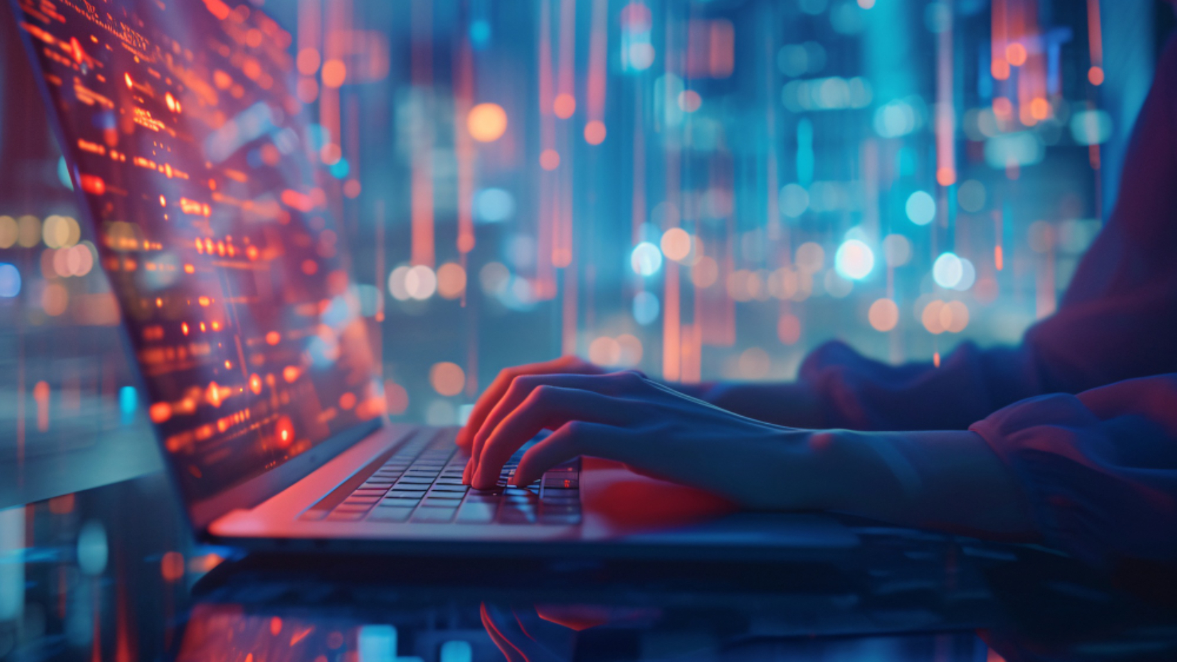 Profissional utilizando notebook para gerenciar uma intranet no-code e centralizar informações, processos e comunicação interna.